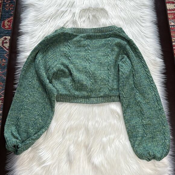 Zara Green Marl Knit Balloon Sleeve Cardigan - Picture 7 of 7
